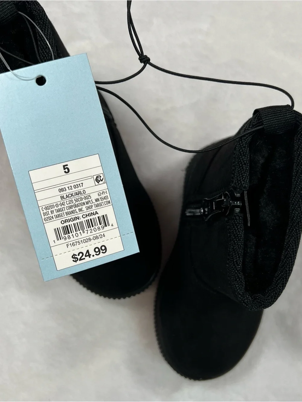 Cat & Jack Toddler Girls Black Faux Suede Faux Fur Ankle Boots Side Zip Size 5T